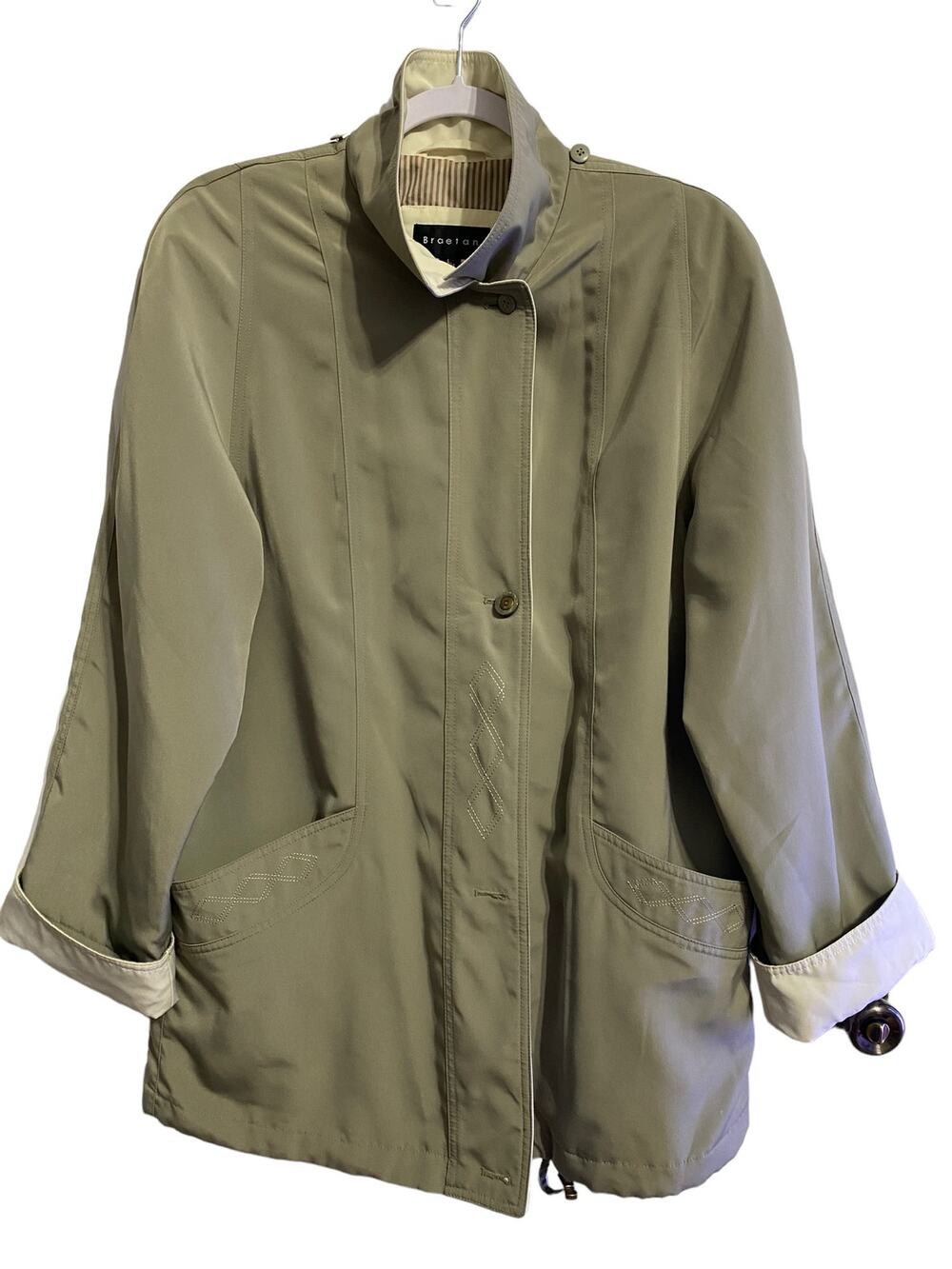 Braetan Coat Women's Large Khaki Green Beige Big Front Pockets